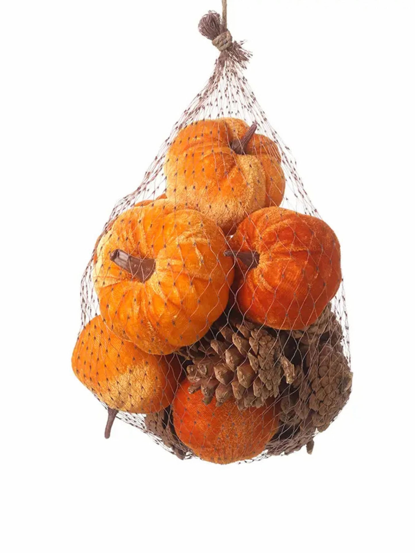 Velvet Pumpkin & Pine Cone Decorative Set in Net Bag | Mellowdays Furniture