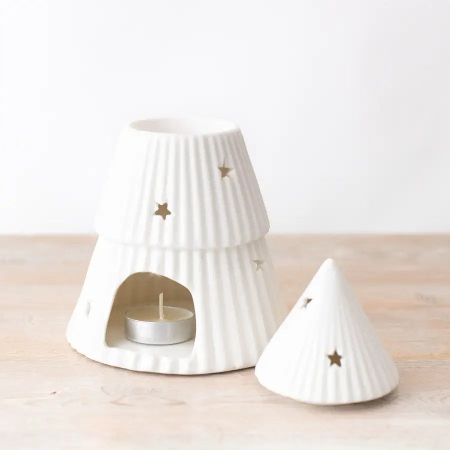 White Ceramic Christmas Tree Oil Burner with star cut out | Mellowdays Furniture