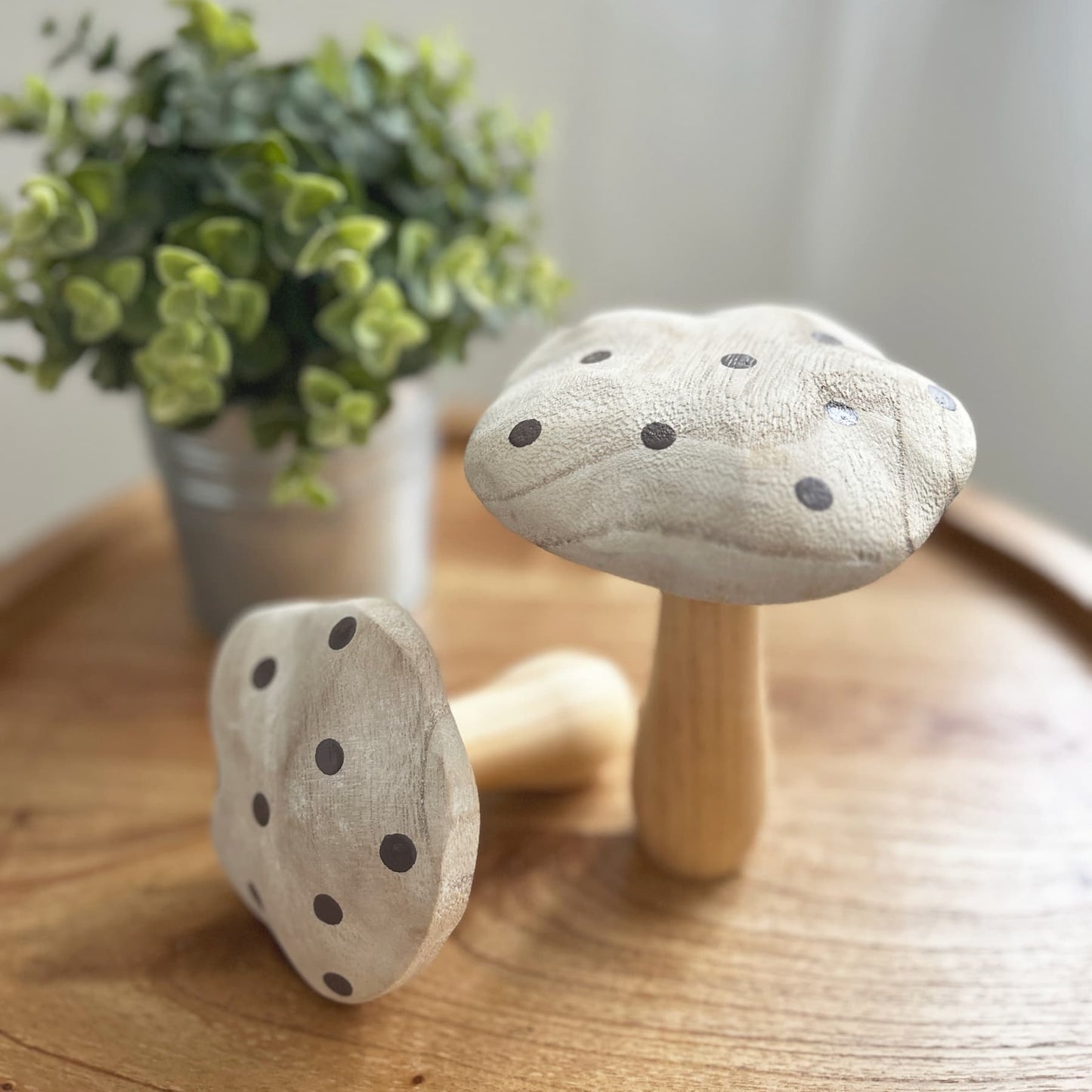 Whitewashed Wooden Mushroom Ornaments with Brown Spots, 12cm | Mellowdays Furniture