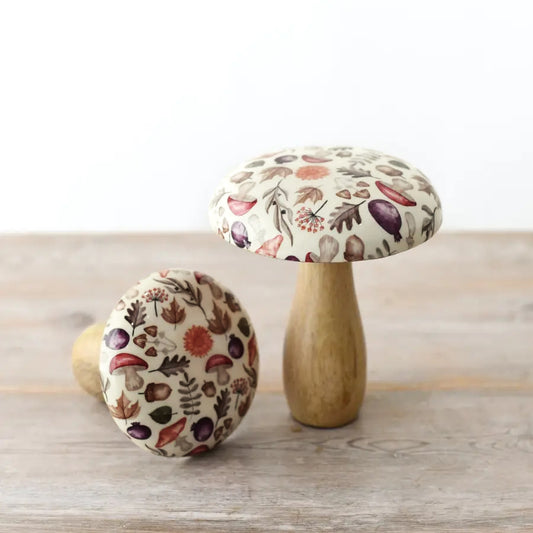 15cm Seasonal decorative mango wood mushroom with a patterned enamel inlay cap on a mango wood | Mellowdays Furniture