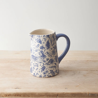 Blue Hare and Flora Print ceramic jug 16cm | Mellowdays Furniture