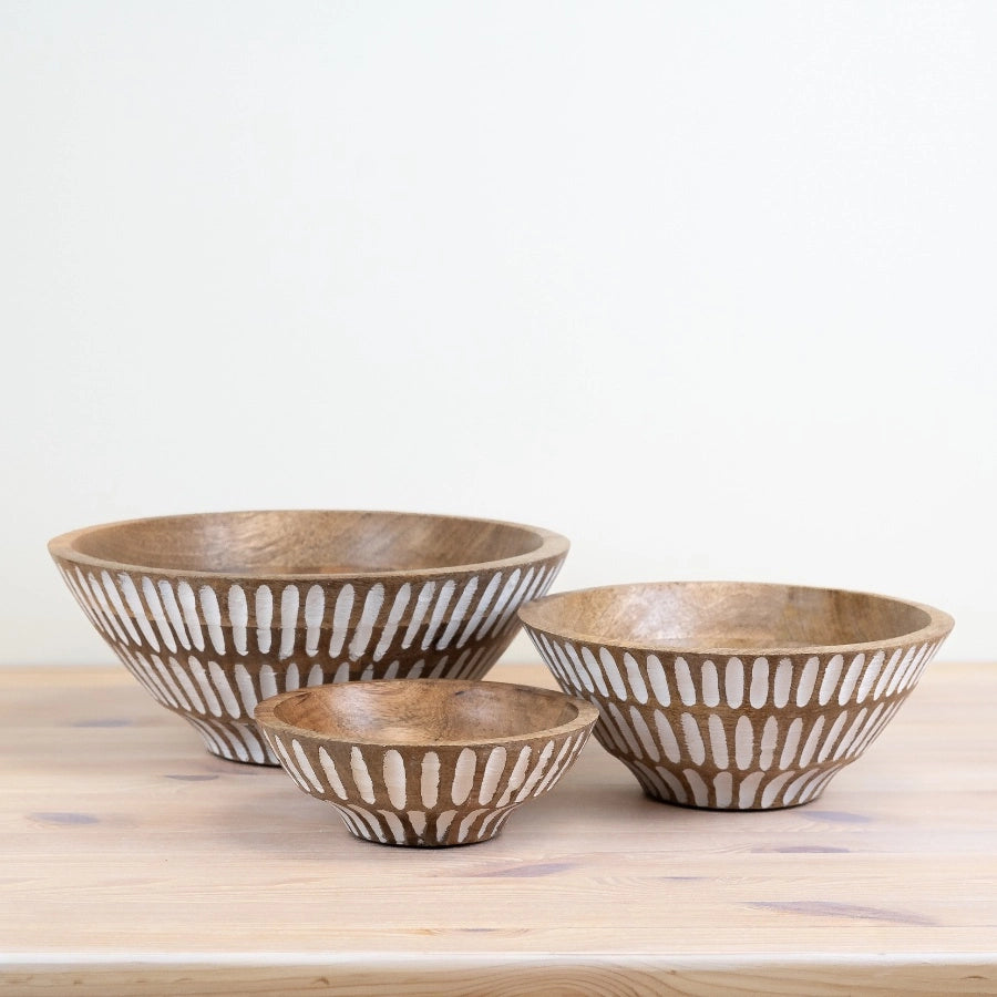 Collection image of mango wood serving bowl with white wash patterns | Mellowdays Furniture