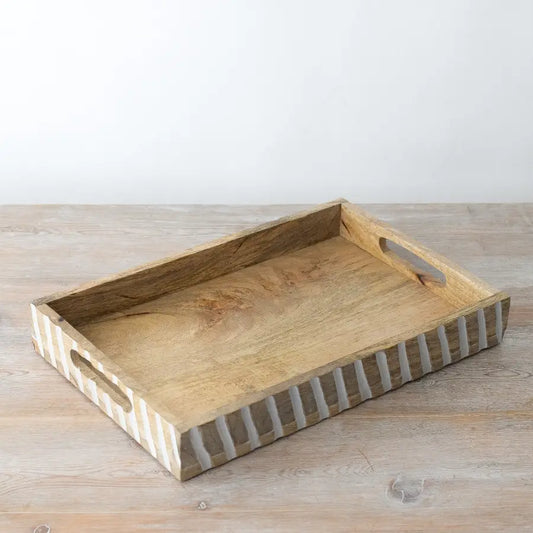 Mango Wood Serving Tray, White Wash, 38cm