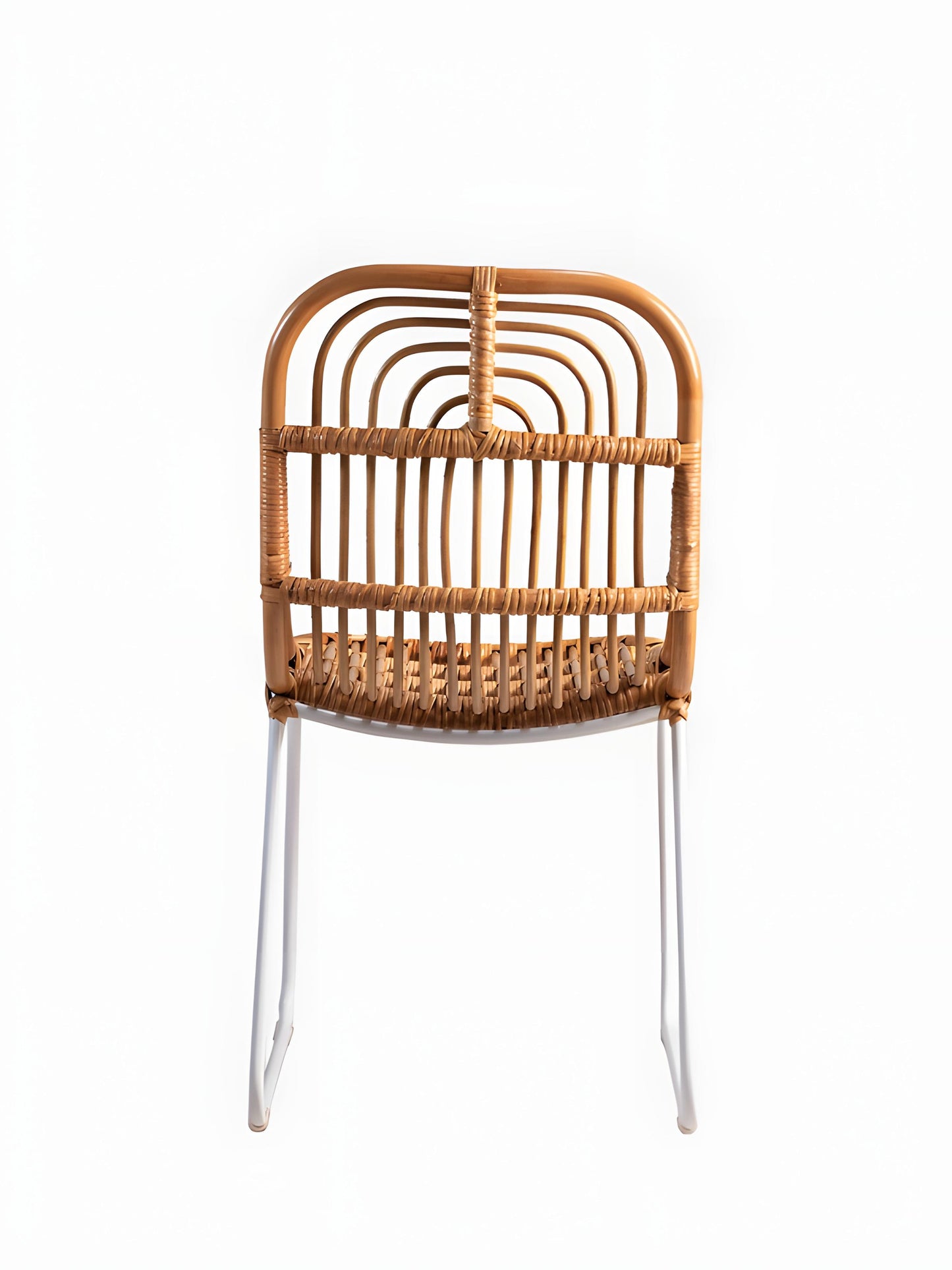 Aitor Rattan Dining Chairs with white metal legs - back view - Mellowdays Furniture