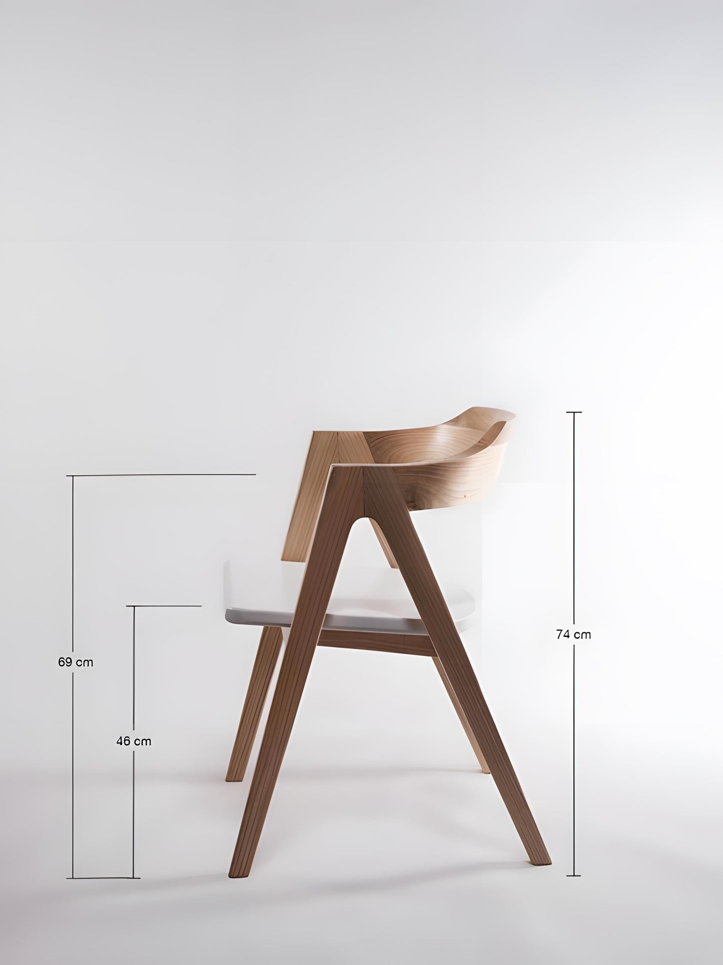 Amaro Sungkai Wood Dining Chair with Armrest - Natural Fog - side view with measurement - Mellowdays Furniture