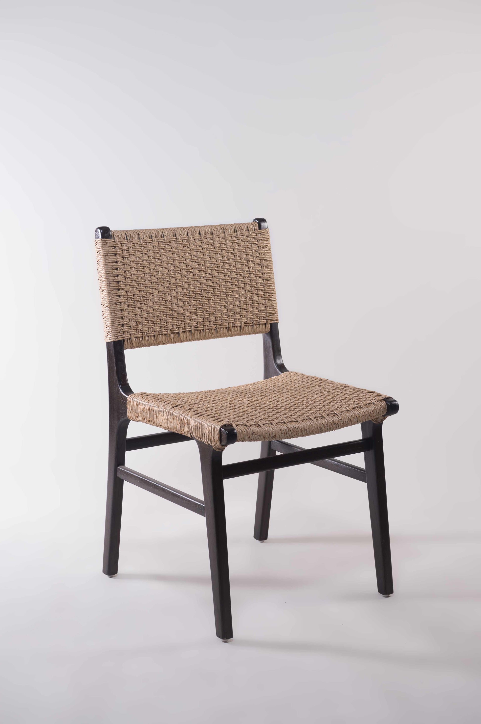 Asturia Mindi Wood Weaved Back & Seat Dining Chair - front view - Black frame - Mellowdays Furniture