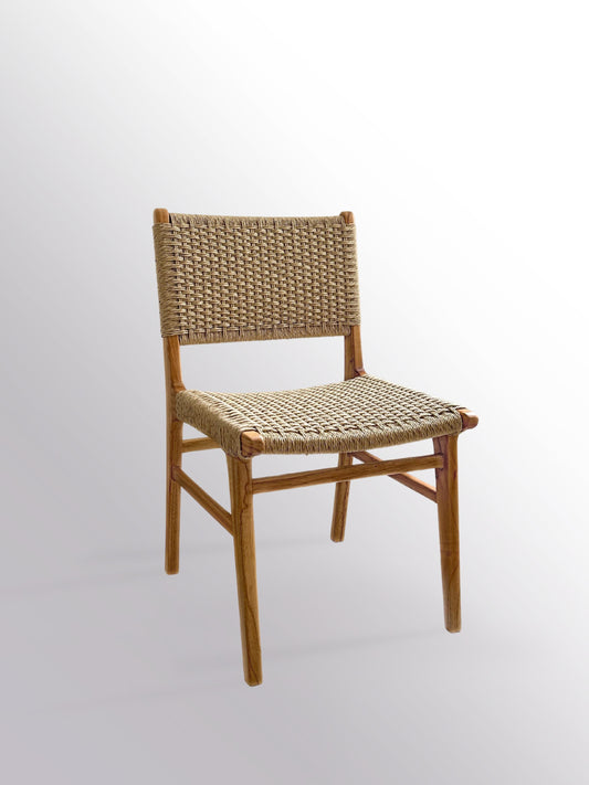 Asturia woven wooden dining chair with handwoven back and seat in natural peanut colour mindi wood | Mellowdays Furniture