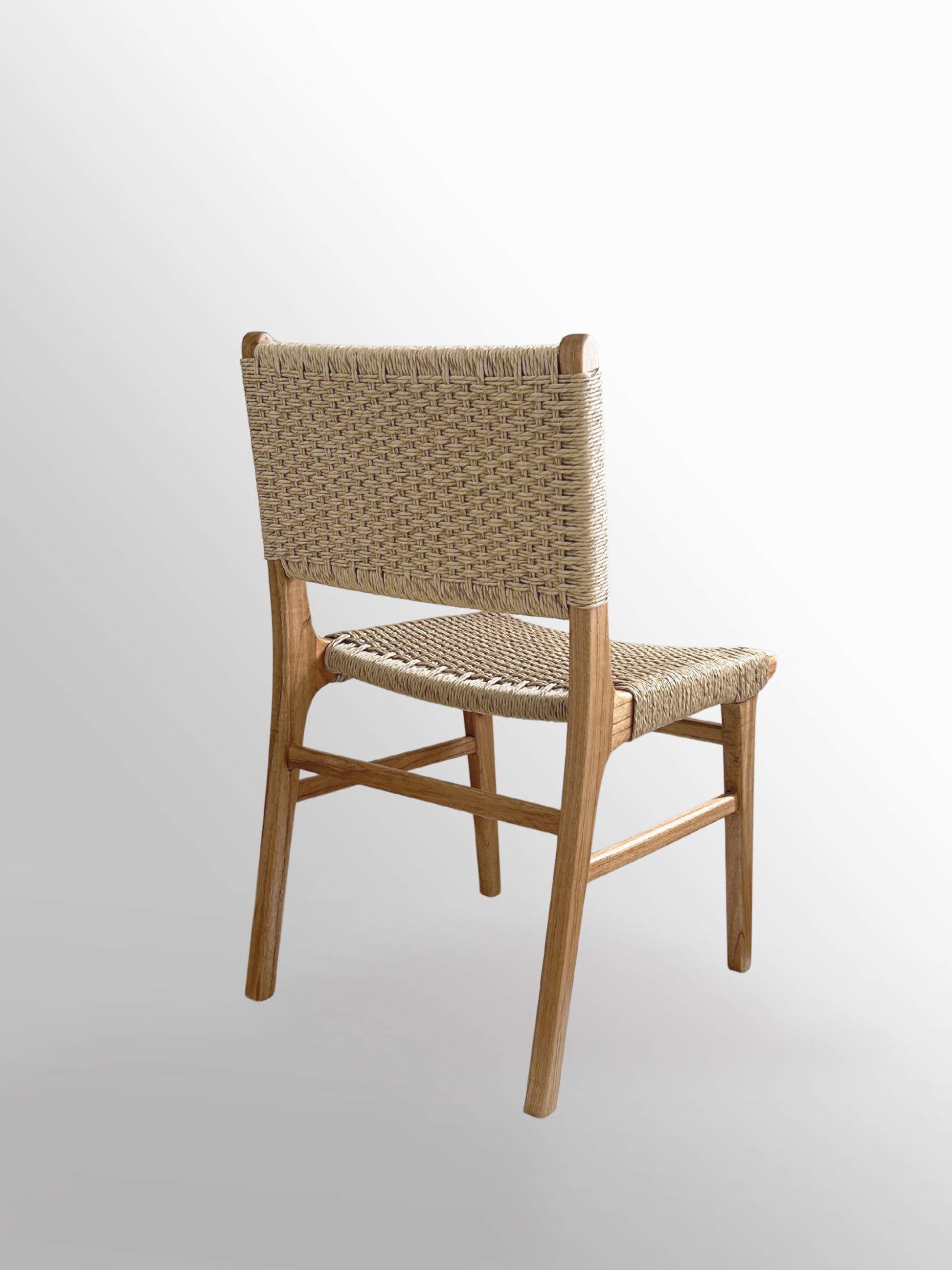 Asturia woven wooden dining chair with handwoven back and seat in natural peanut colour mindi wood back view | Mellowdays Furniture