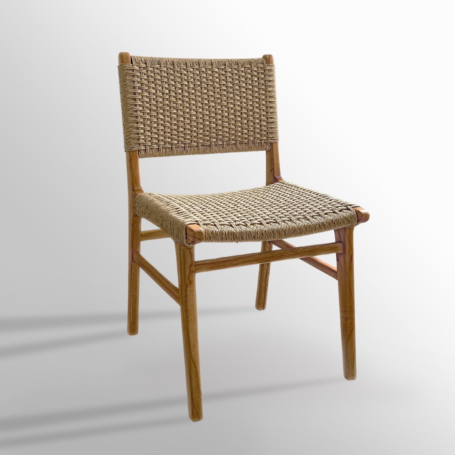 Asturia woven wooden dining chair with handwoven back and seat in natural peanut colour | Mellowdays Furniture