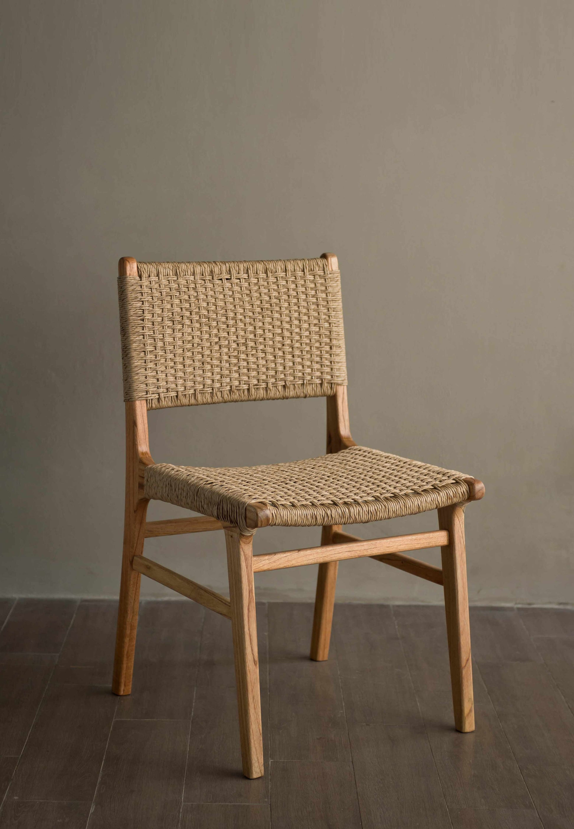 Asturia Mindi Wood Weaved Back & Seat Dining Chair - front view - Natural Peanut - Mellowdays Furniture