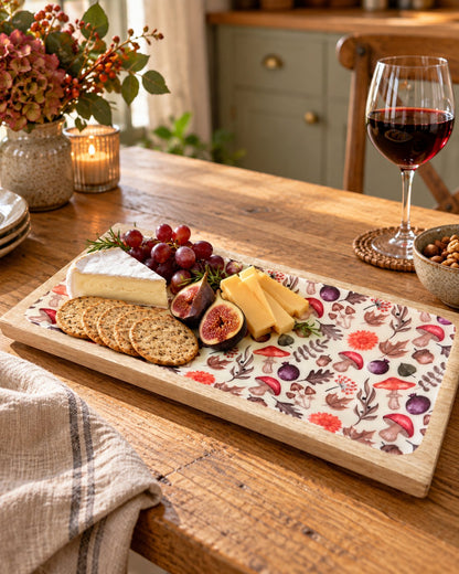 Autumn cheese board with fig and wine