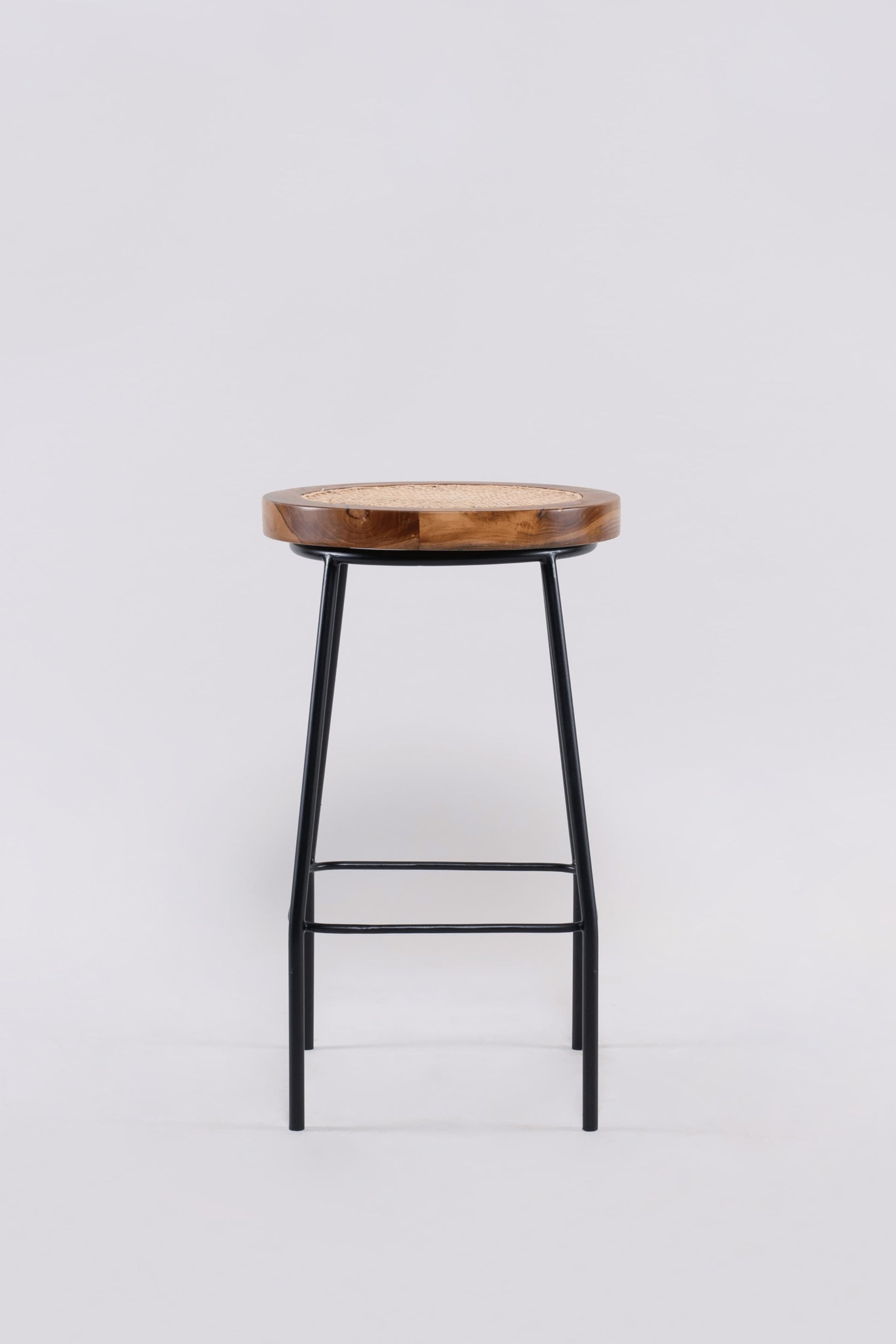 Bakanda set of 2 natural colour teakwood and rattan 65cm counter stools side view by Mellowdays Furniture