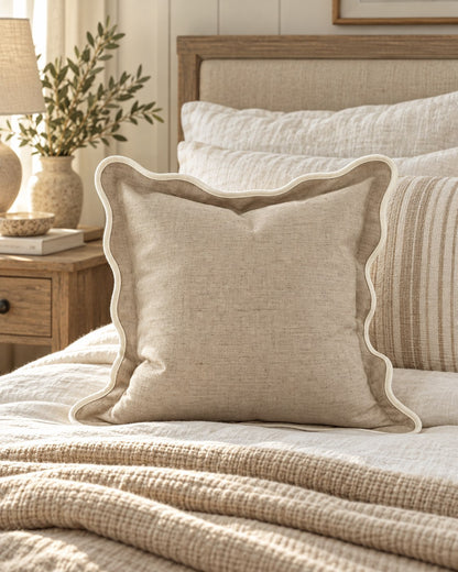 Beige Scalloped Edge Decorative Cushion Cover | Mellowdays Furniture