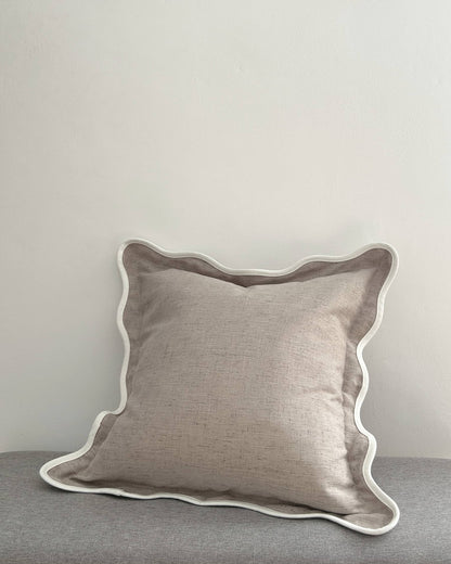 Beige Scalloped Edge Decorative Cushion Cover 45x45cm side view | Mellowdays Furniture