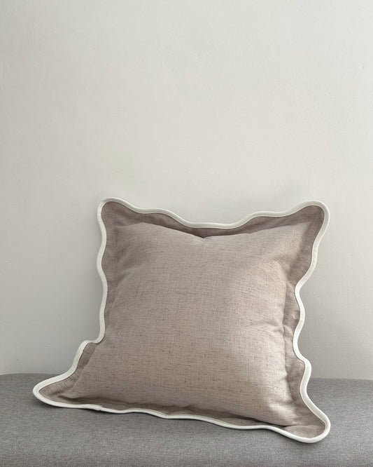 Beige Scalloped Edge Decorative Cushion Cover 45x45cm side view | Mellowdays Furniture
