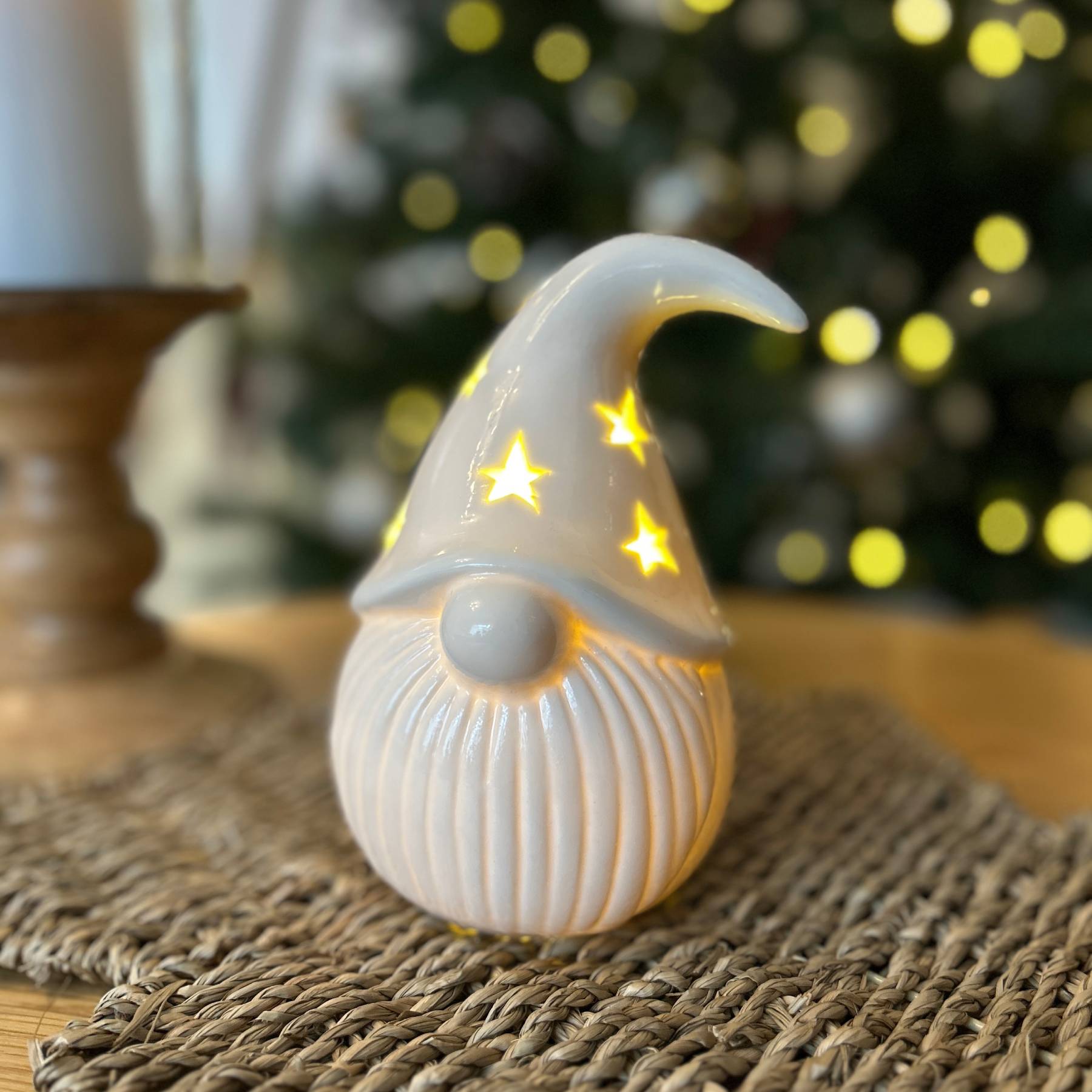 Ceramic LED Santa Ornament with Star Cut-Outs | Mellowdays Furniture