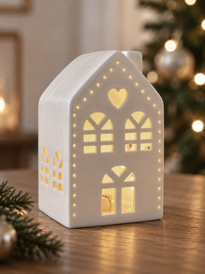 Cosy glowing ceramic light up house Christmas ornament