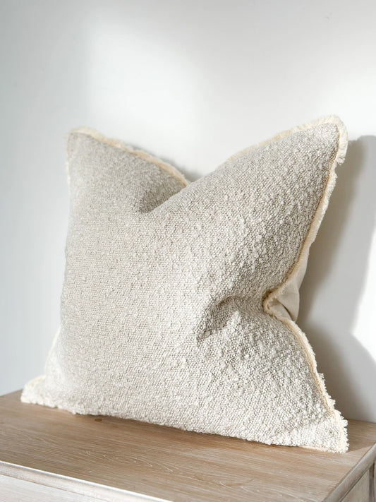 Cream Bouclé Cushion Cover with Fringed Edge 45x45cm | Mellowdays Furniture