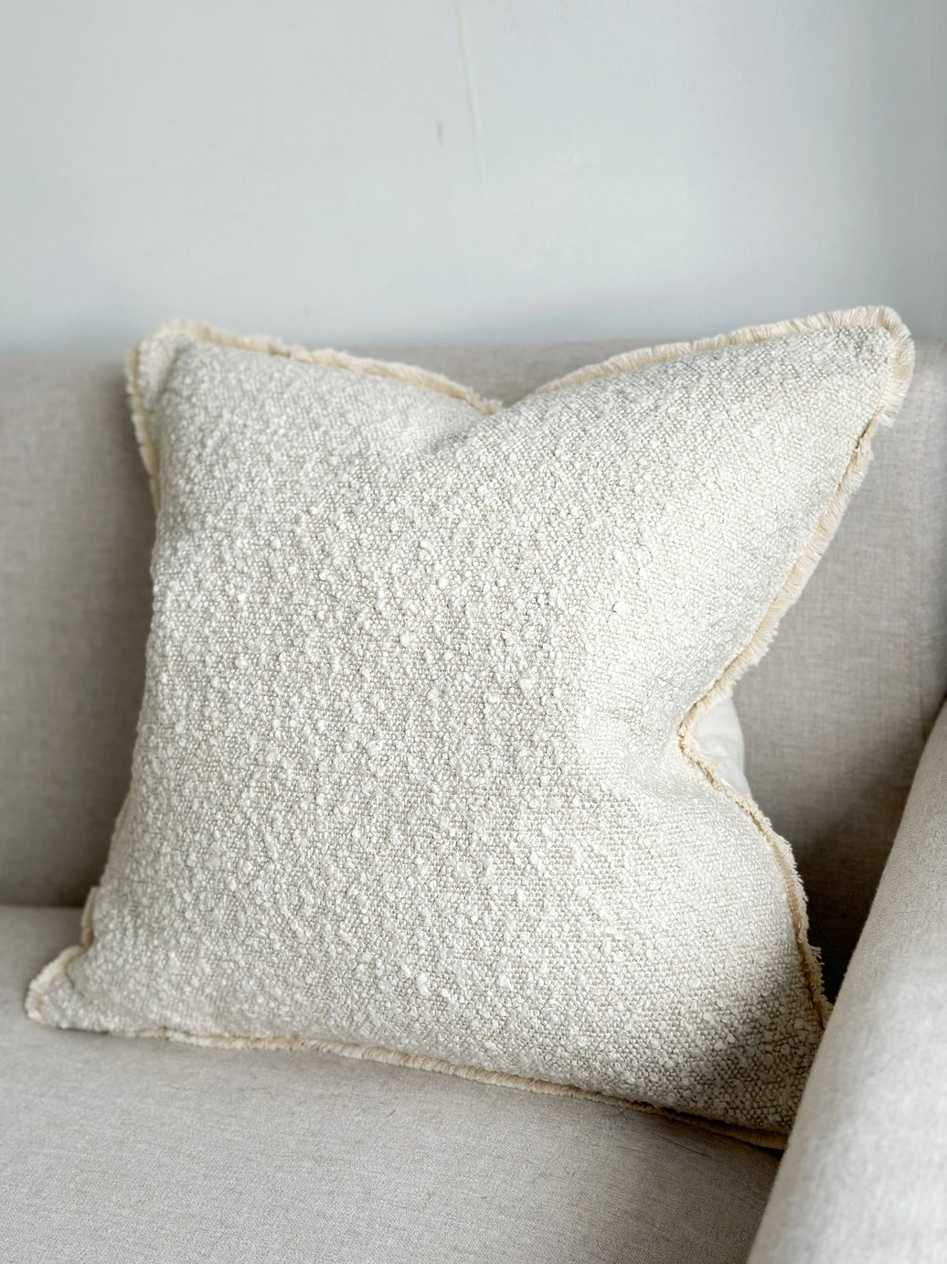 Cream Bouclé Cushion Cover with Fringed Edge 45x45cm | Mellowdays Furniture