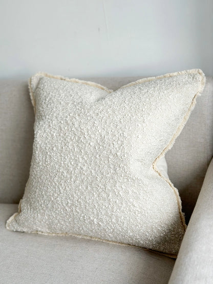 Cream Bouclé Cushion Cover with Fringed Edge 45x45cm | Mellowdays Furniture