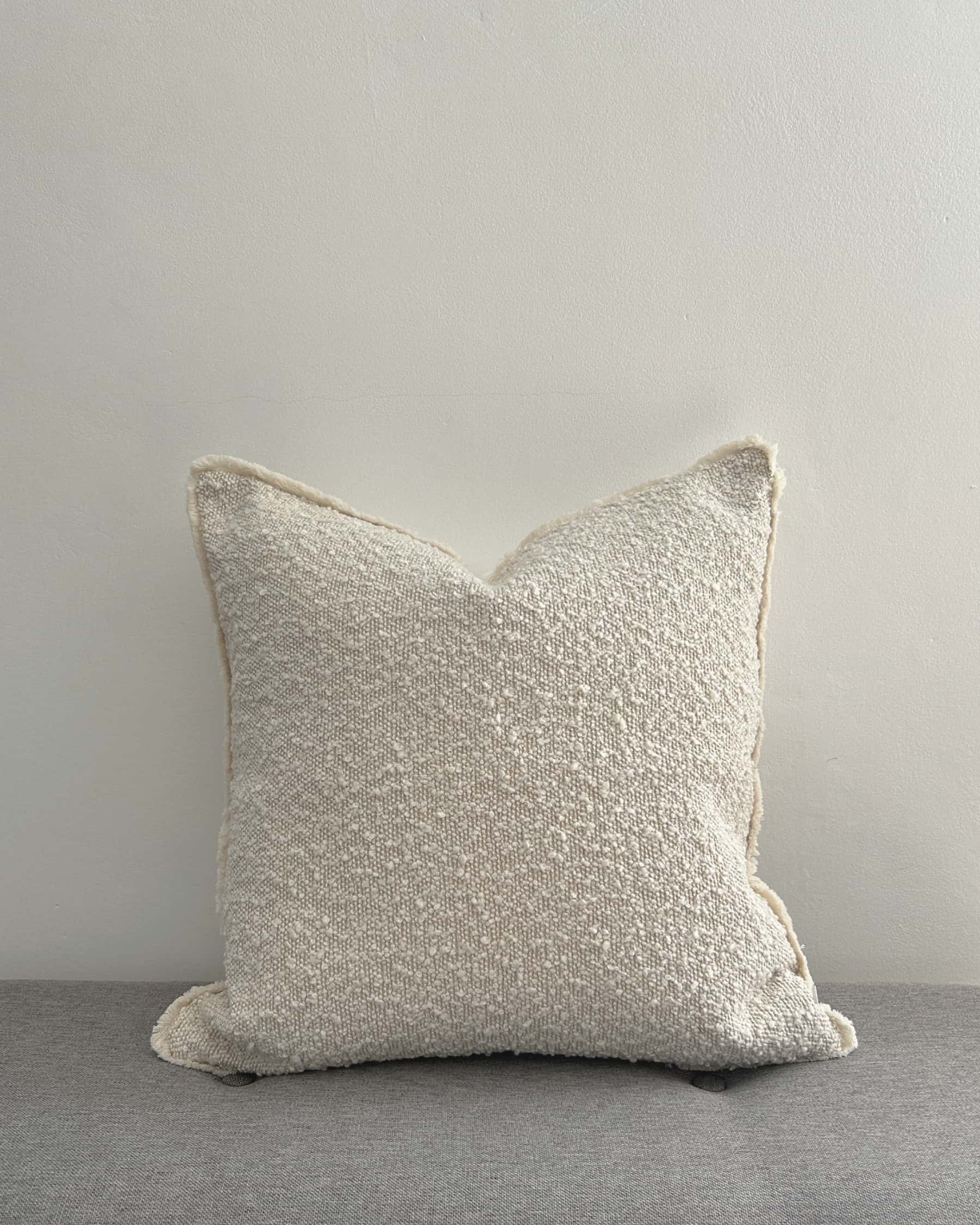 Cream Bouclé Cushion Cover with Fringed Edge 45x45cm front view | Mellowdays Furniture