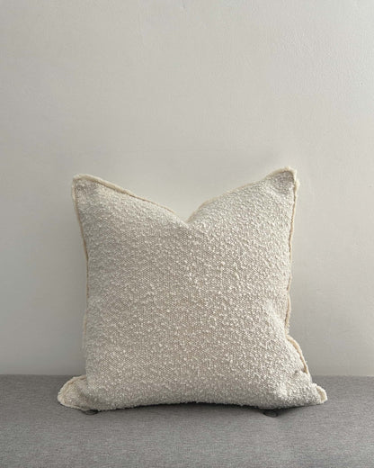 Cream Bouclé Cushion Cover with Fringed Edge 45x45cm front view | Mellowdays Furniture