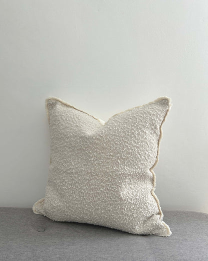 Cream Bouclé Cushion Cover with Fringed Edge 45x45cm side view | Mellowdays Furniture