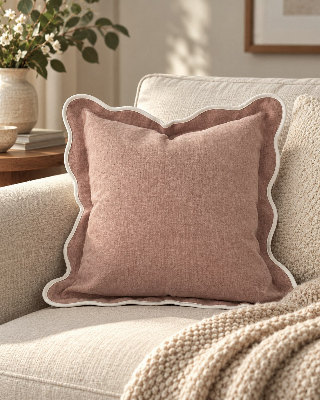 Dusty Pink Scalloped Edge Decorative Cushion Cover| Mellowdays Furniture