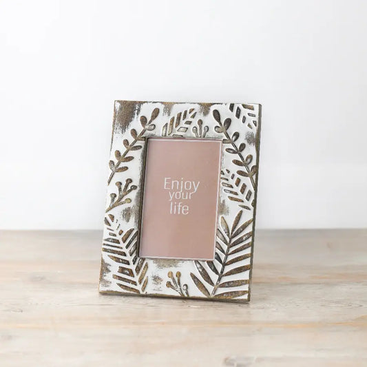 Rustic Wooden Photo Frame with Leaf Motif - Enjoy your life | Mellowdays Furniture