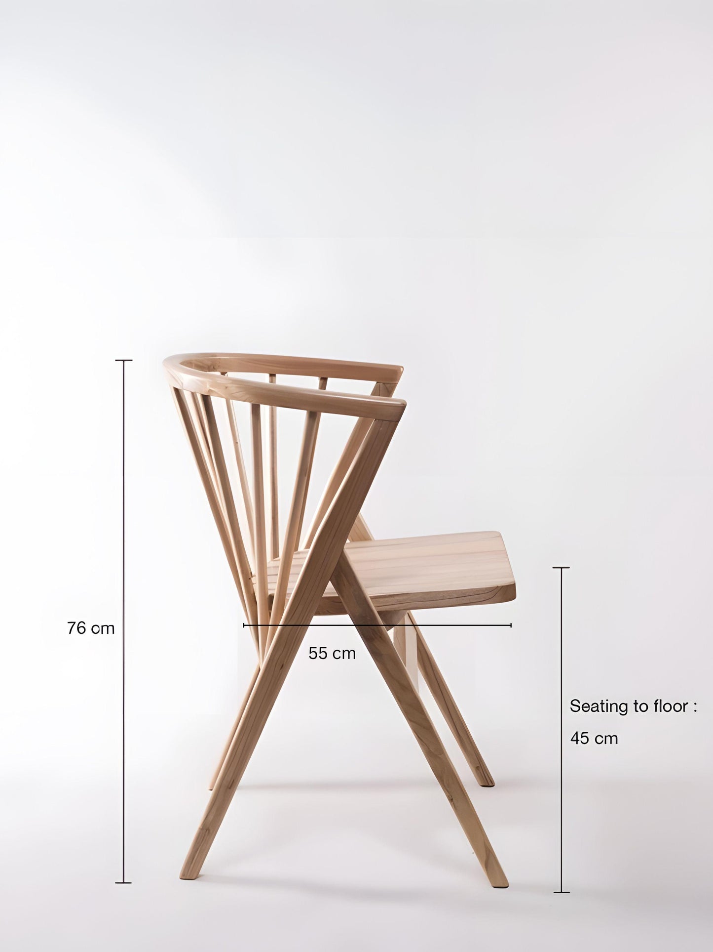 Falconi Dining Chair Sungkai wood Natural - side view with measurement - Mellowdays Furniture