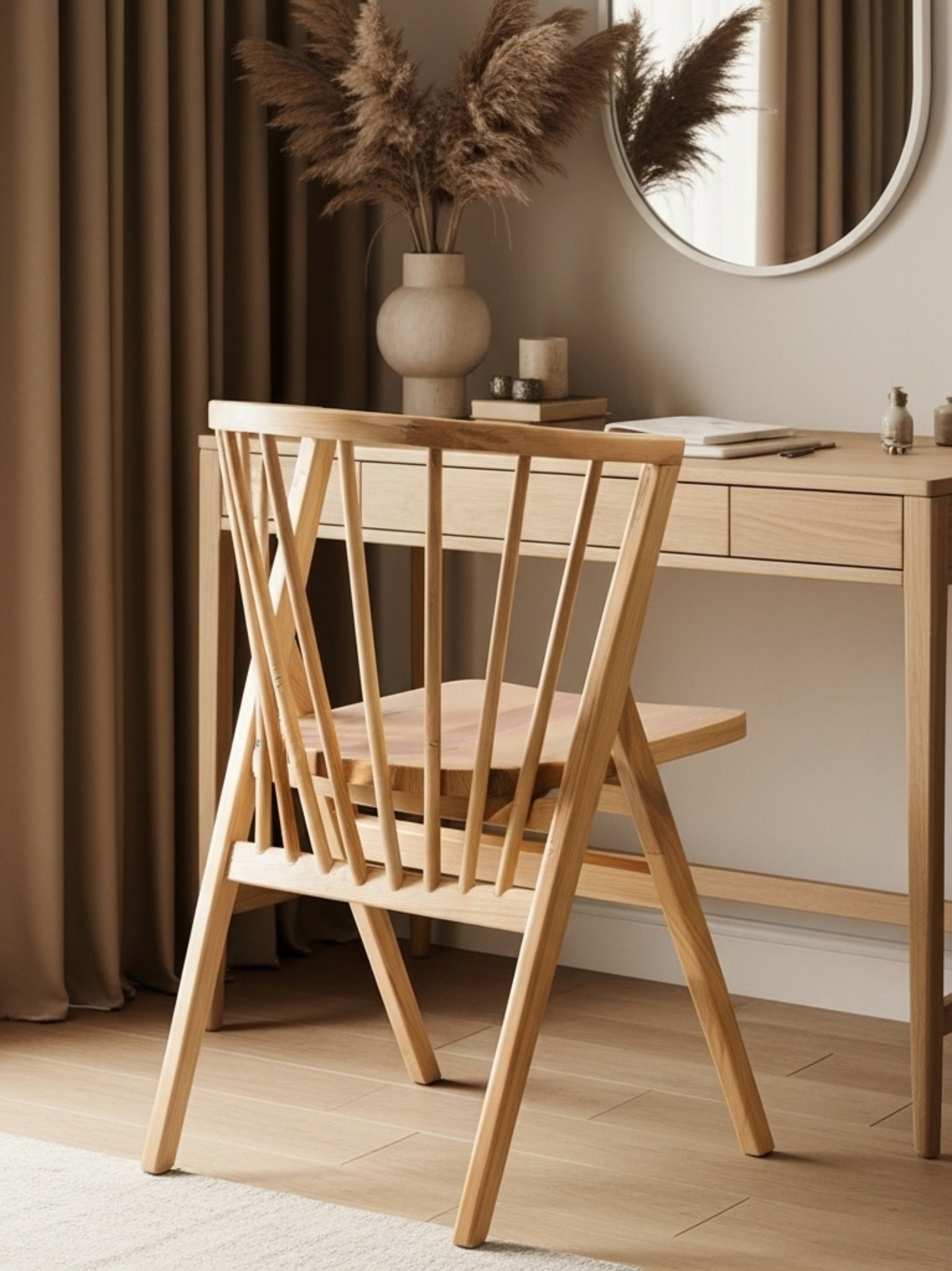 Falconi sungkai wood dining chair in front of desk | Mellowdays Furniture
