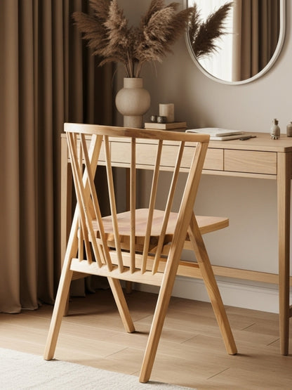 Falconi sungkai wood dining chair in front of desk | Mellowdays Furniture