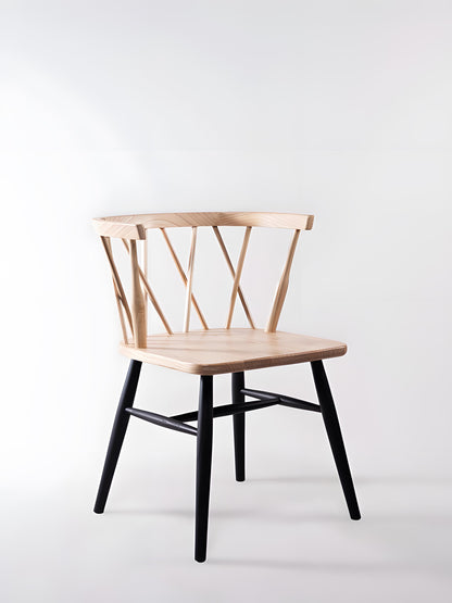 Fallas Sungkai Wood Cross-back Dining Chair - natural seat and black legs - front view - Mellowdays Furniture