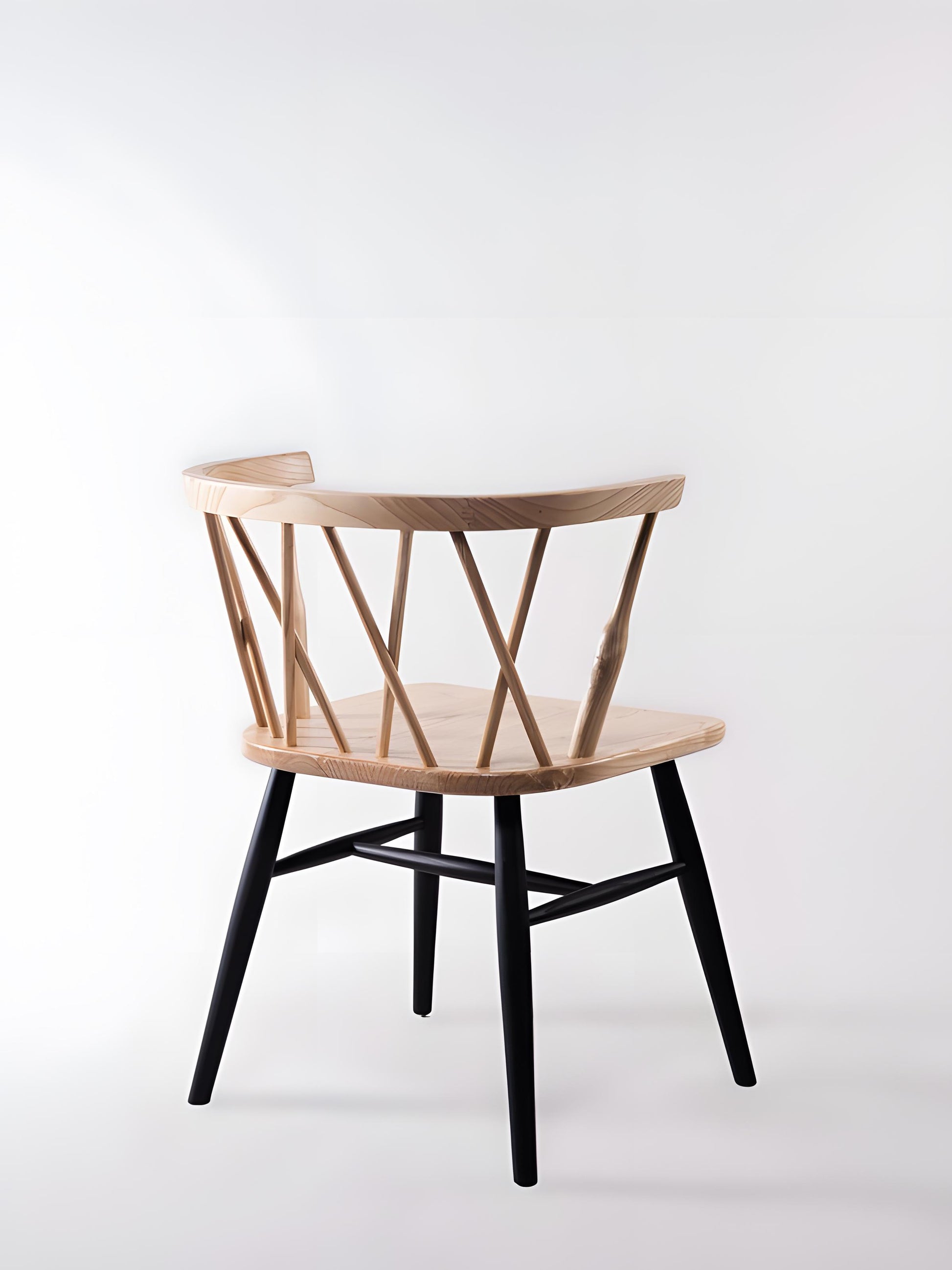 Fallas Sungkai Wood Cross-back Dining Chair - natural seat and black legs - back view - Mellowdays Furniture