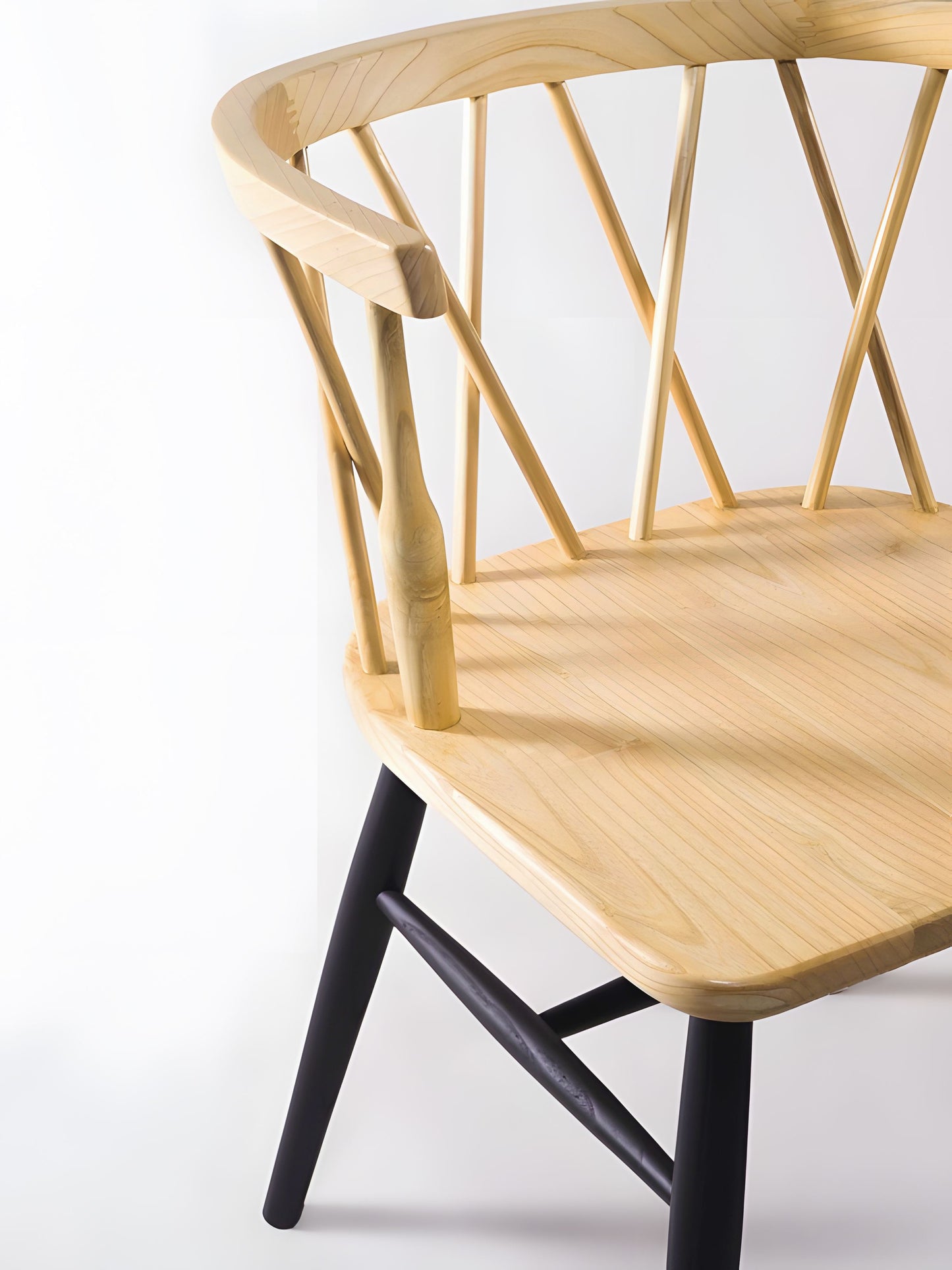 Fallas Sungkai Wood Cross-back two-tone Dining Chair with black legs seat close up | Mellowdays Furniture