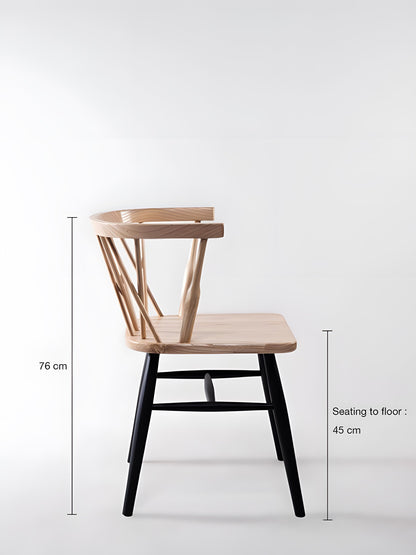 Fallas Sungkai Wood Cross-back Dining Chair - natural seat and black legs - side view with measurement - Mellowdays Furniture