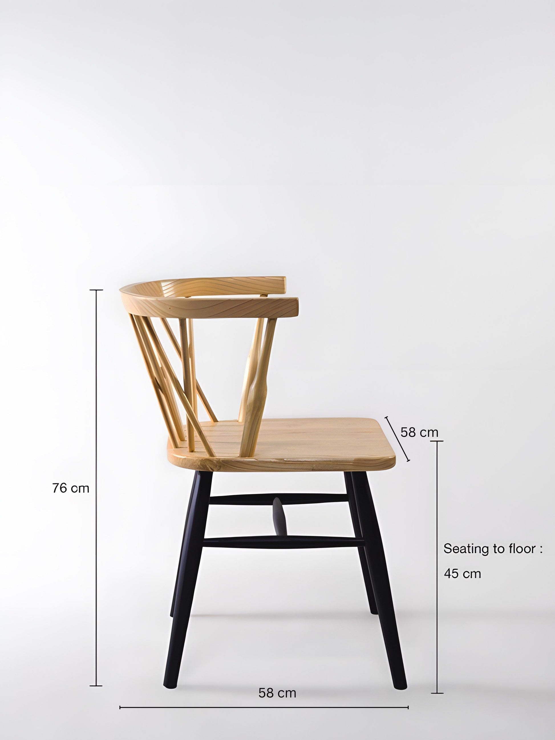 Fallas Sungkai Wood Cross-back two-tone Dining Chair with black legs side view with measurement | Mellowdays Furniture