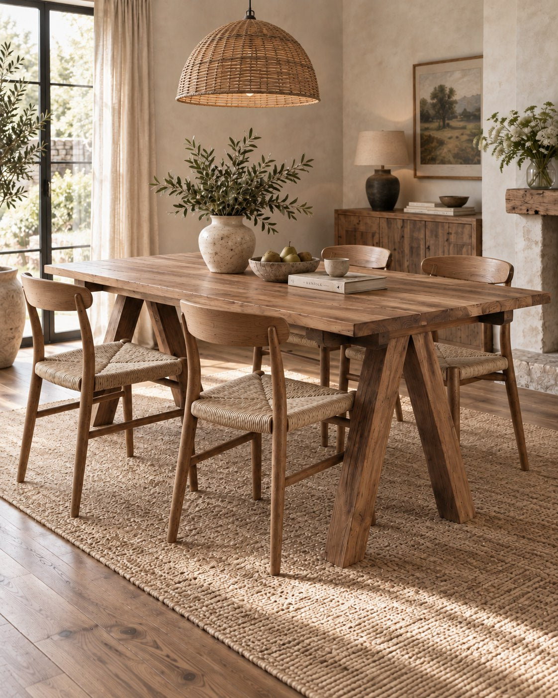 Fontera reclaimed teak dining table in sunlit contemporary rustic dining room | Mellowdays Furniture