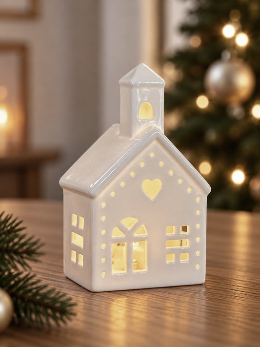 Glowing ceramic light up church Christmas ornament