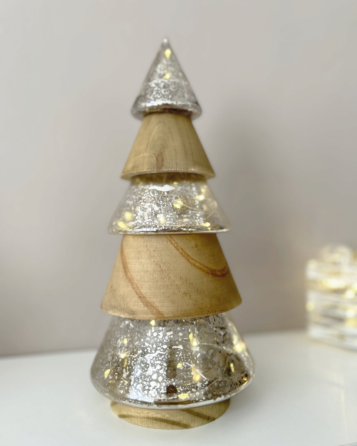 Gold Glass Wood LED Christmas Tree Ornament | Mellowdays Furniture