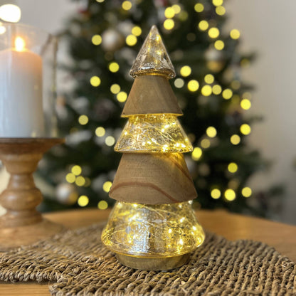 Gold Glass & Wood LED Christmas Tree Ornament | Mellowdays Furniture