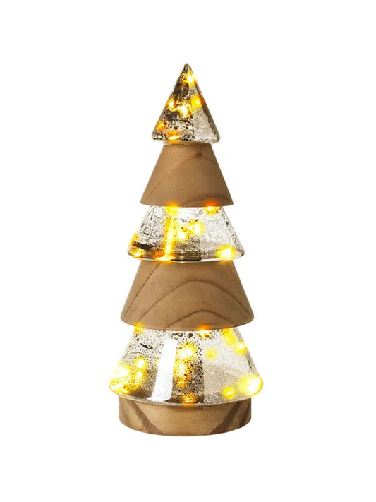Gold Glass Wood LED Christmas Tree Ornament | Mellowdays Furniture