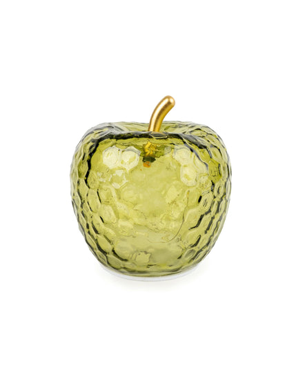 Green Glass Apple ambient LED Lamp with Gold Stem, 11cm | Mellowdays Furniture