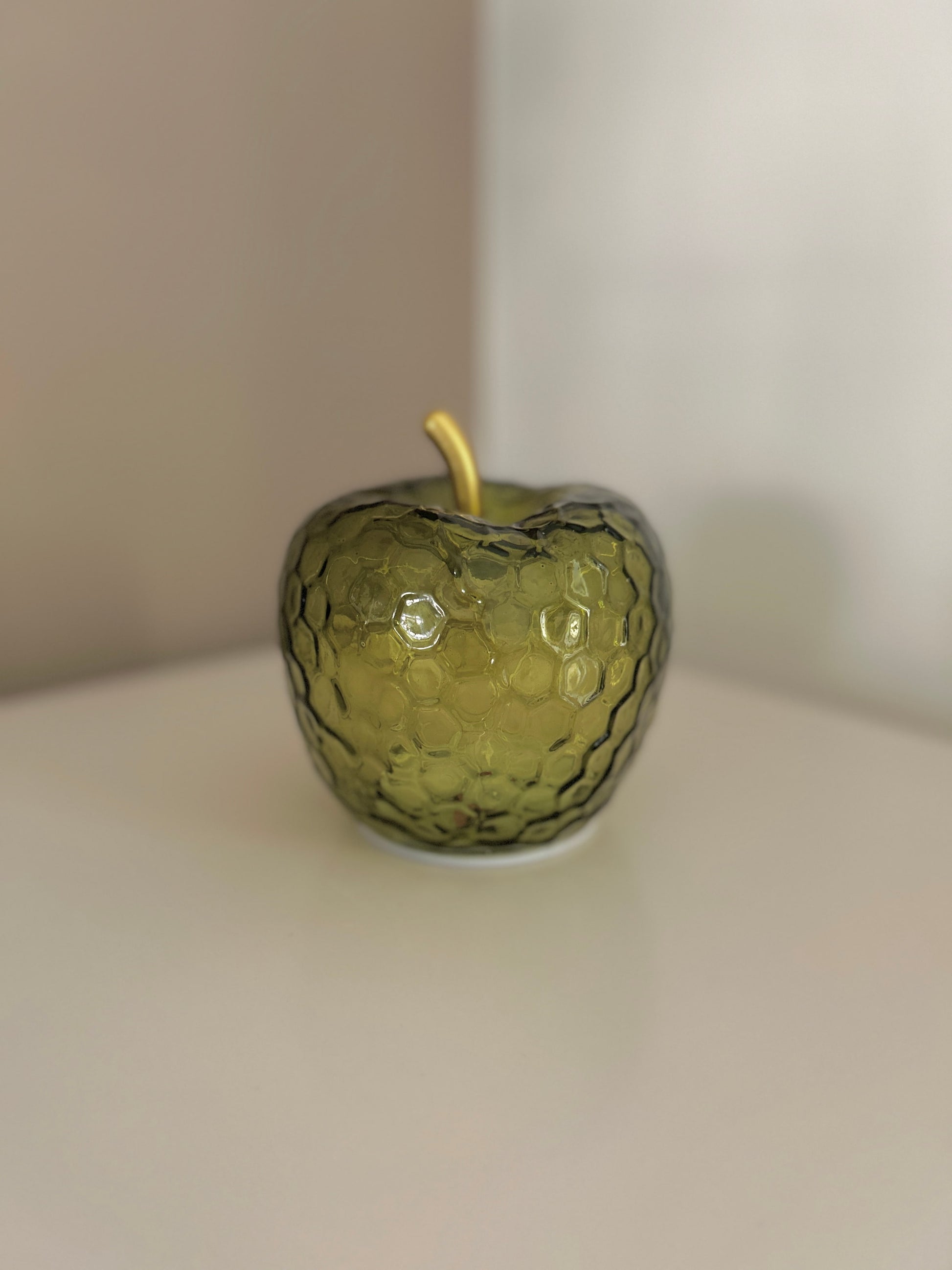 Green Glass Apple ambient LED Lamp with Gold Stem, 11cm | Mellowdays Furniture