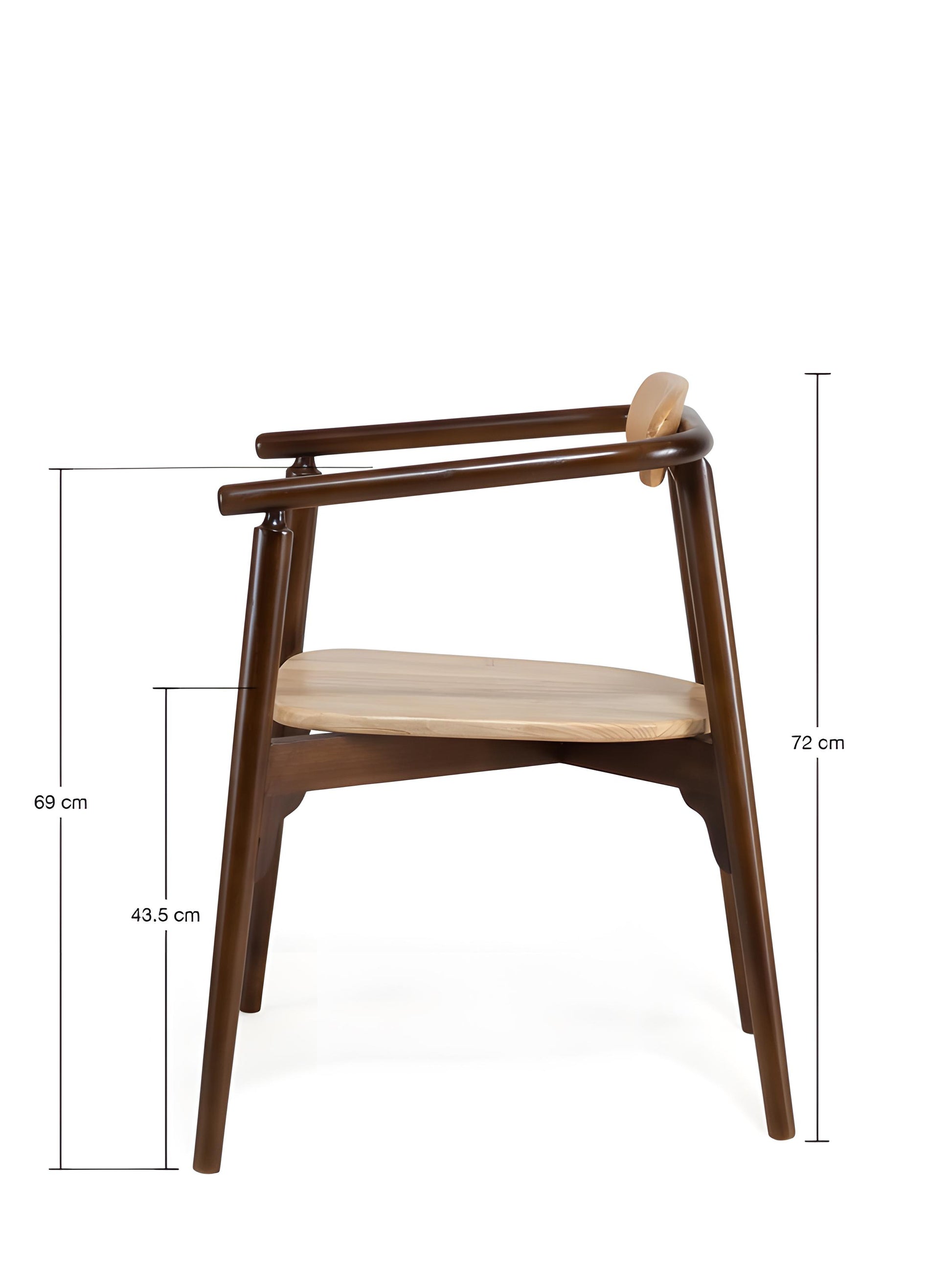 Ibanez Sungkai Wood Dining Chair with Armrest - Natural Brown - side view with measurement - Mellowdays Furniture