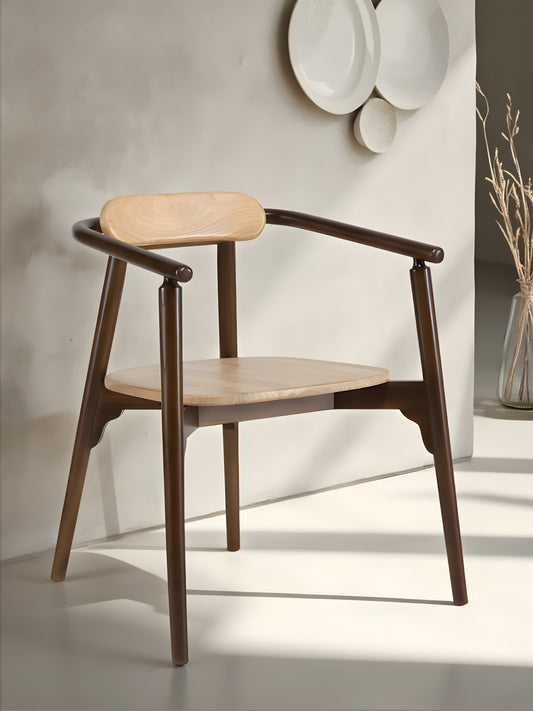 Ibanez Sungkai Wood Dining Chair with Armrest - Natural Brown - front view - Mellowdays Furniture
