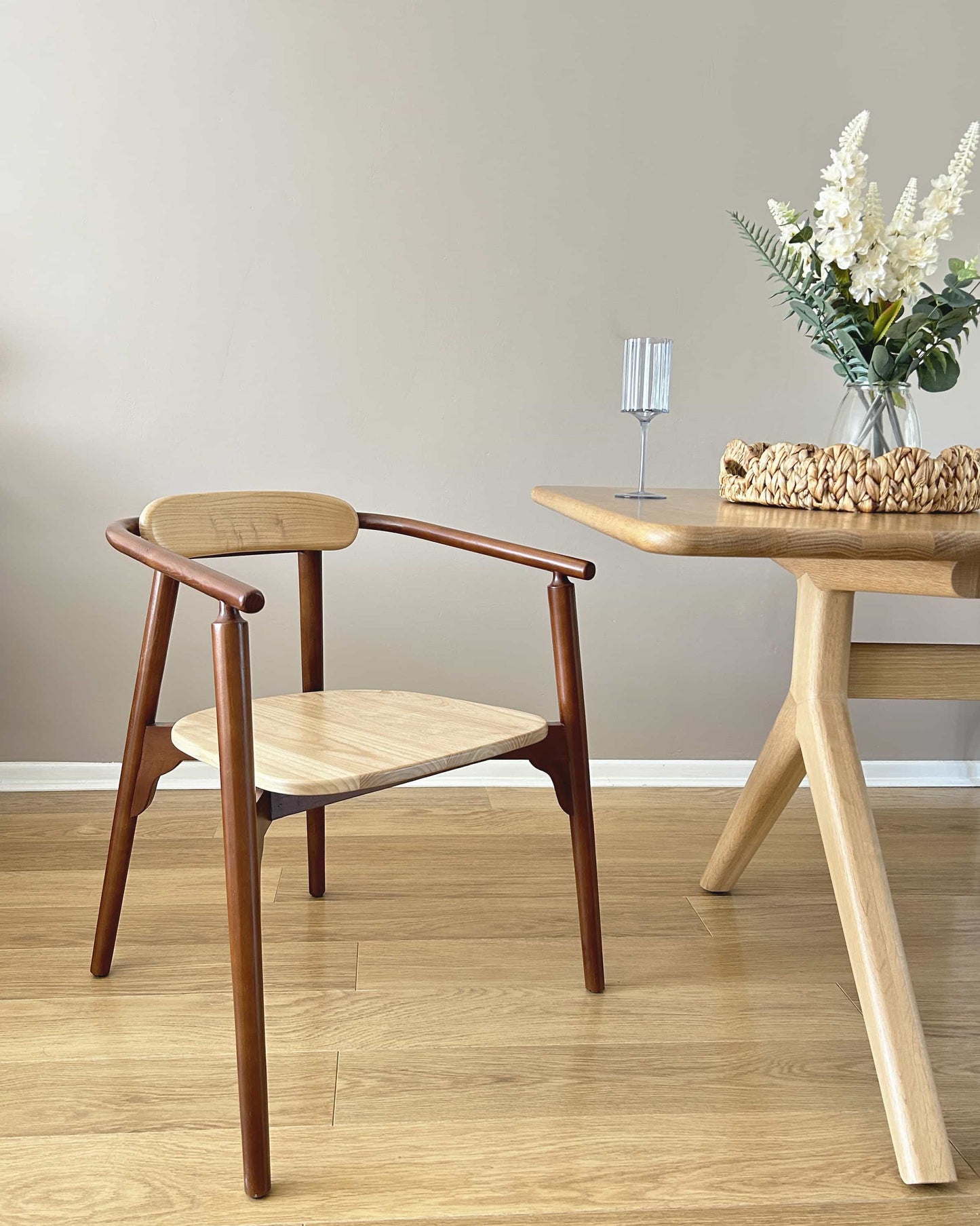 Ibanez Sungkai Wood Dining Chair with Armrest - Natural Brown - Mellowdays Furniture