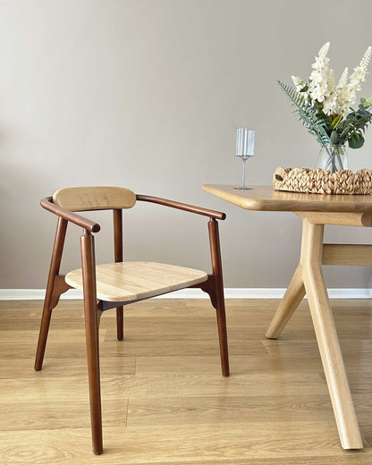 Ibanez Sungkai Wood Dining Chair with Armrest - Natural Brown - Mellowdays Furniture