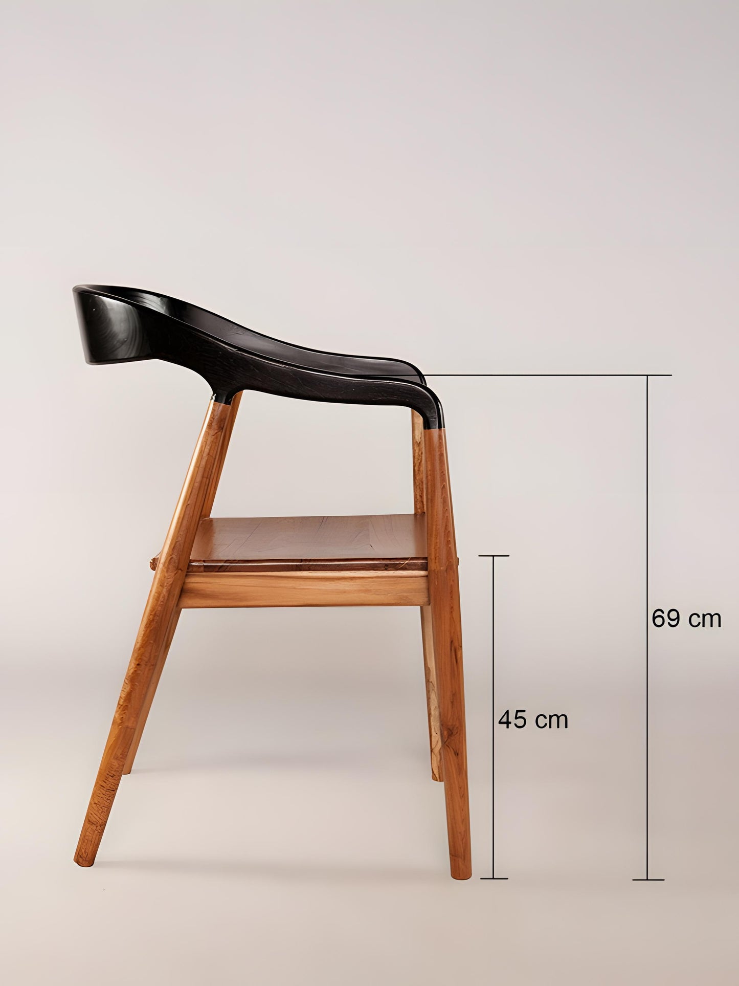 Jacobo Teakwood Curved-back Dining Chair - Natural Dark Choco - side view with measurement - Mellowdays Furniture