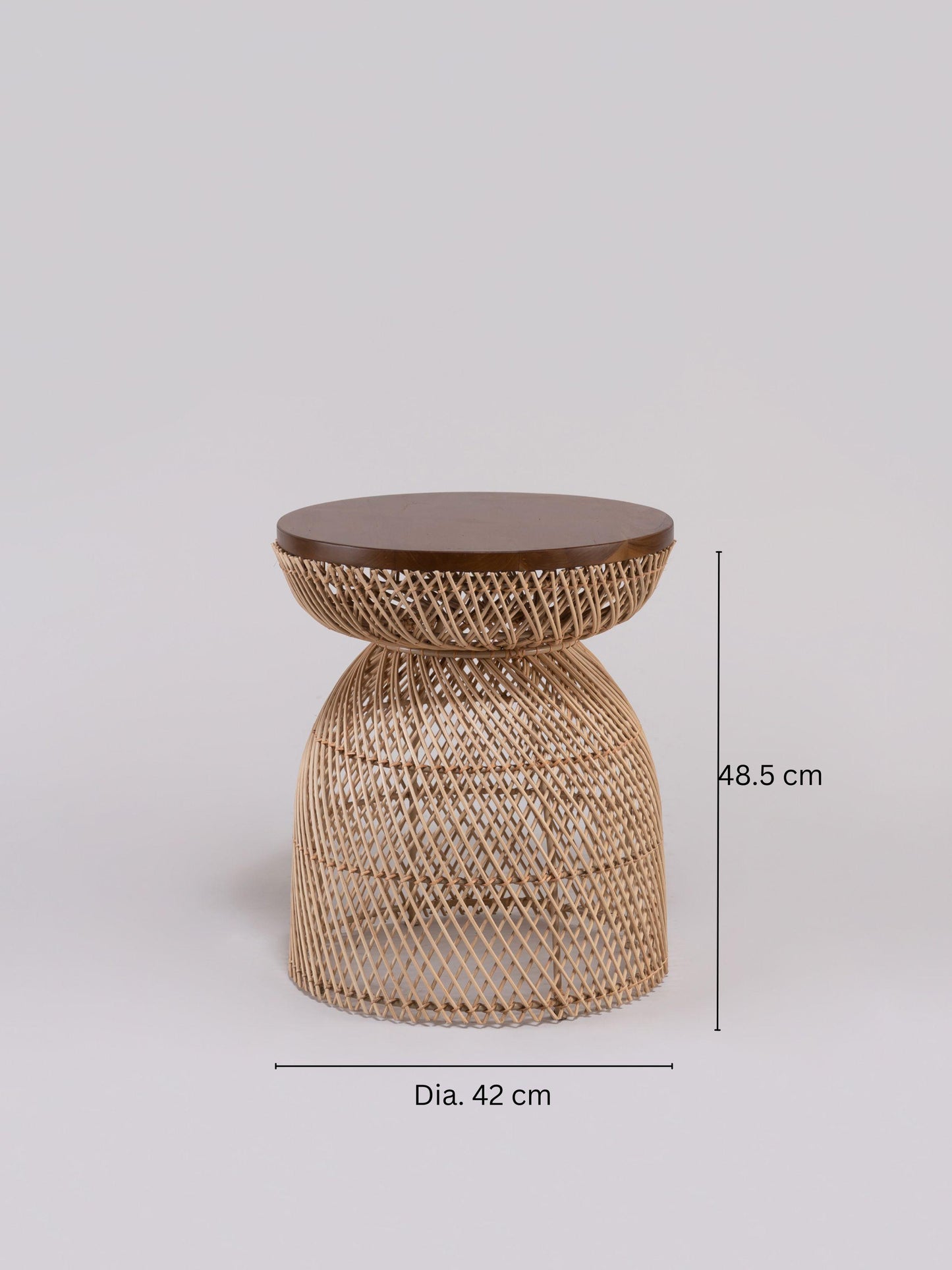 Kenogo Round Side Table Teakwood Rattan - Dia_42_x_H48.5cm - measurement - Mellowdays_Furniture